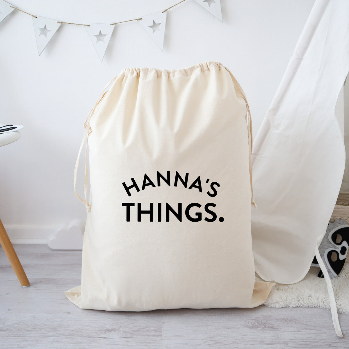 Personalised large drawstring storage bag sack Word Up Creative