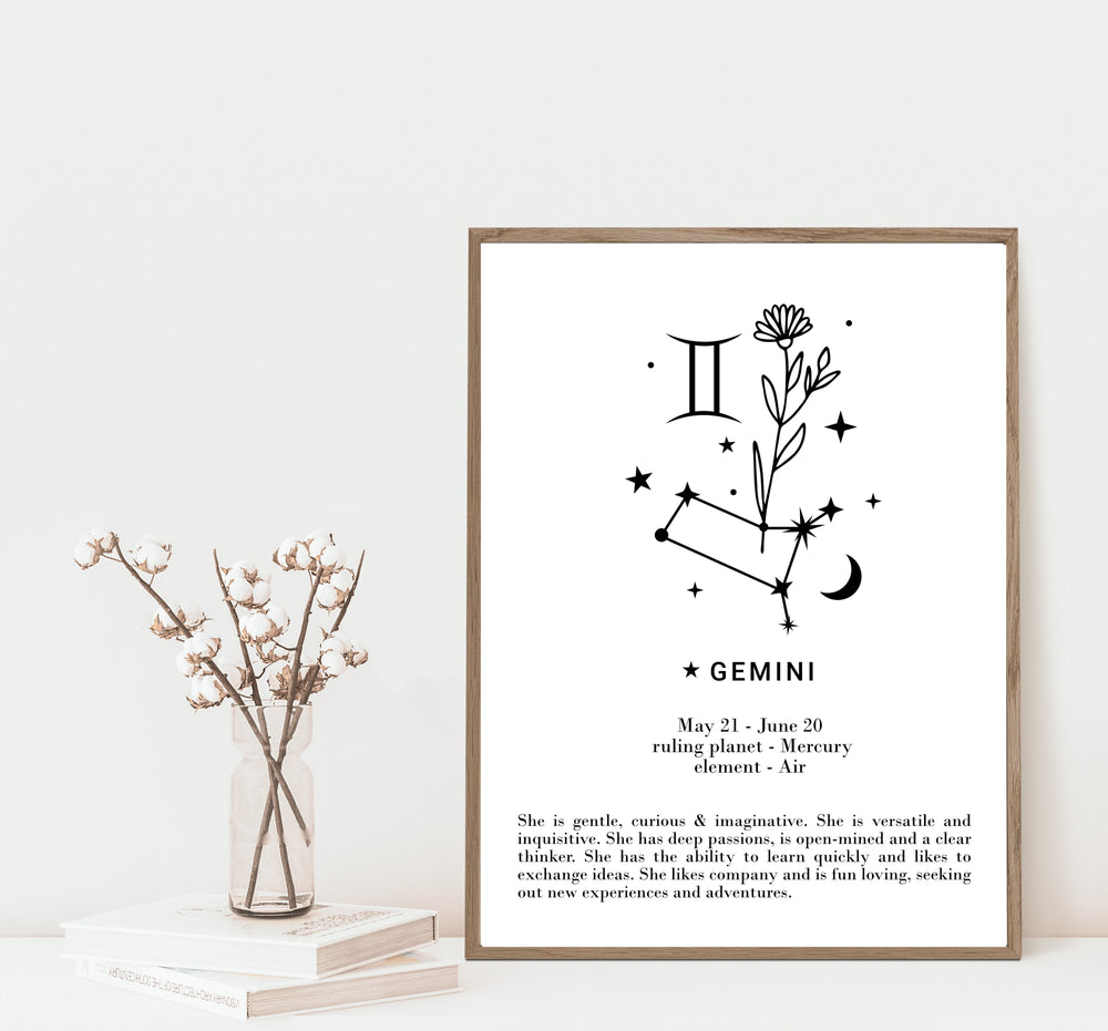 Gemini star sign Zodiac print