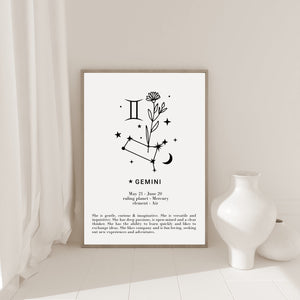 Gemini star sign Zodiac print