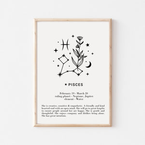 Pisces star sign Zodiac print